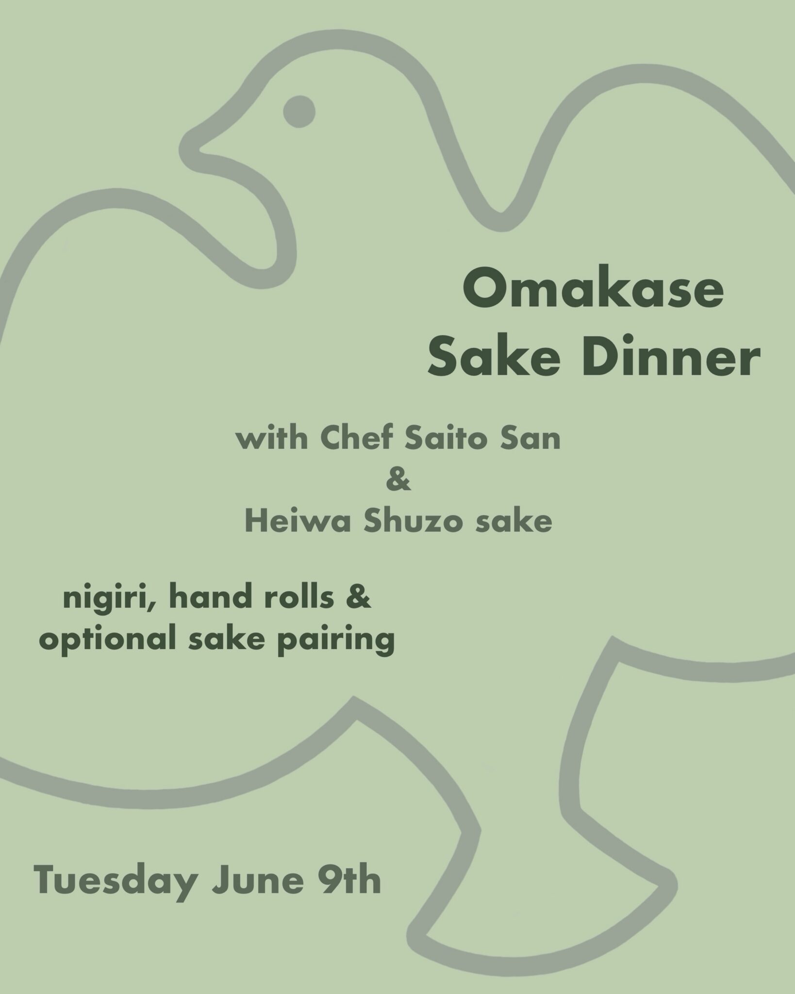 Omakase Sake Dinner with Chef Saito San & Heiwa Shuzo Sake